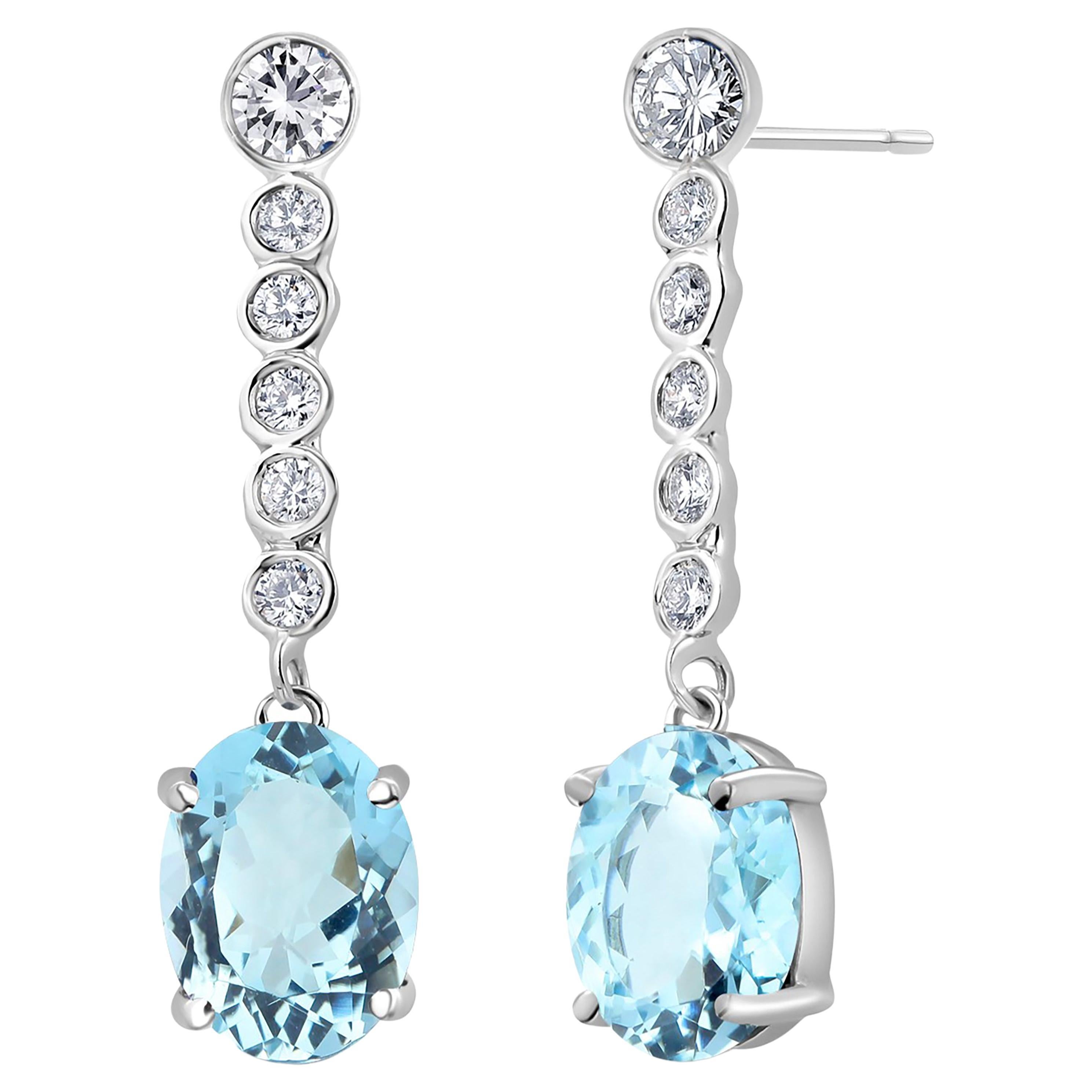  Natural Santa Maria Blue Aquamarine 3.07 Carats Diamonds 0.41 Carat Earrings For Sale