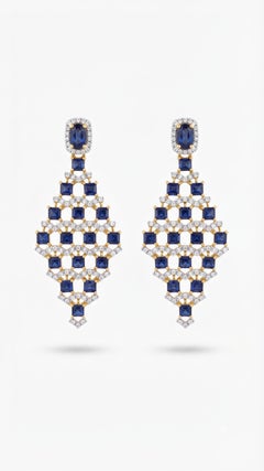 Boucles d'oreilles à clous de créateur en or 14 carats, avec saphir de 1,08 ct et diamant de 1,0 ct