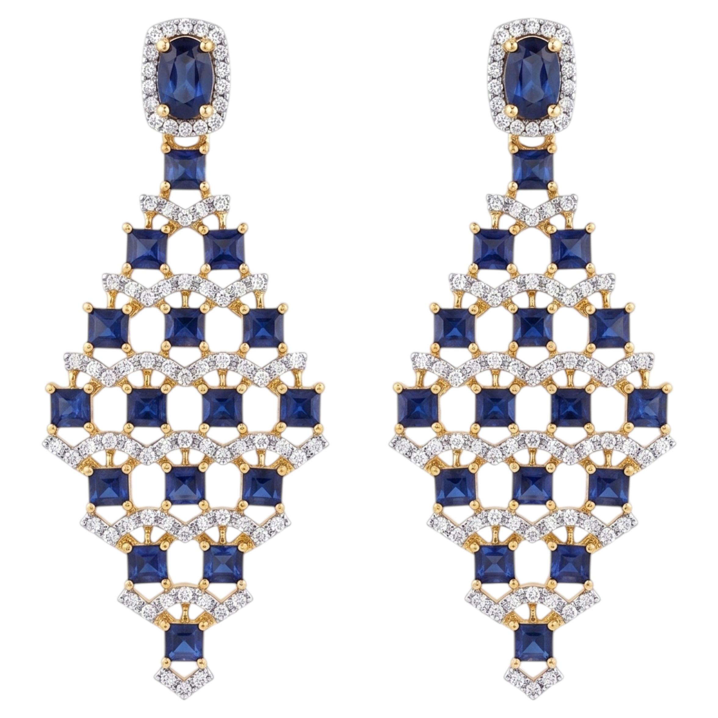 Designer 14K Gold Sapphire 1.08ct & Diamond 1.0ct Stud Earrings