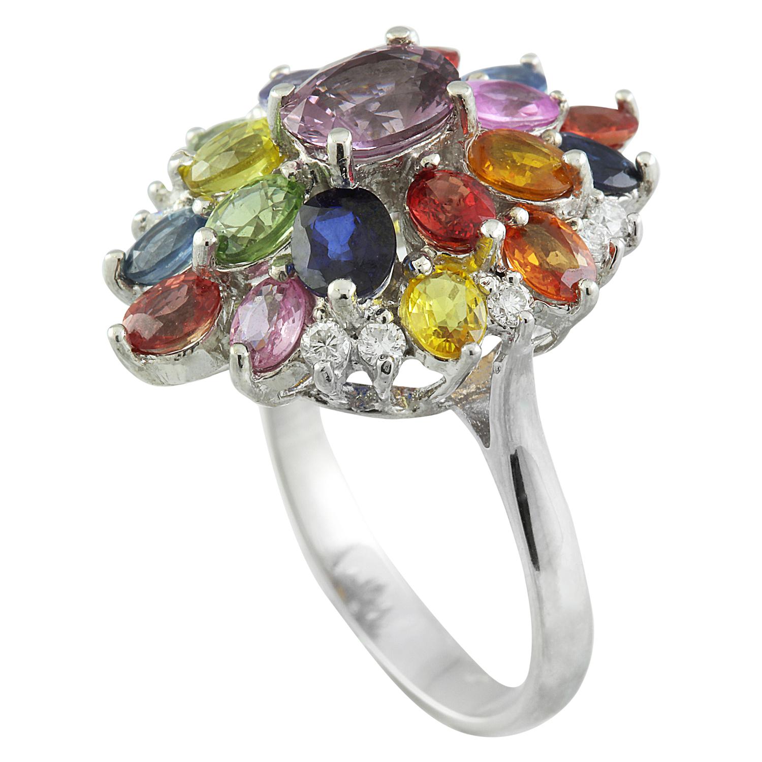 Oval Cut Natural Sapphire 14 Karat White Gold Diamond Ring For Sale