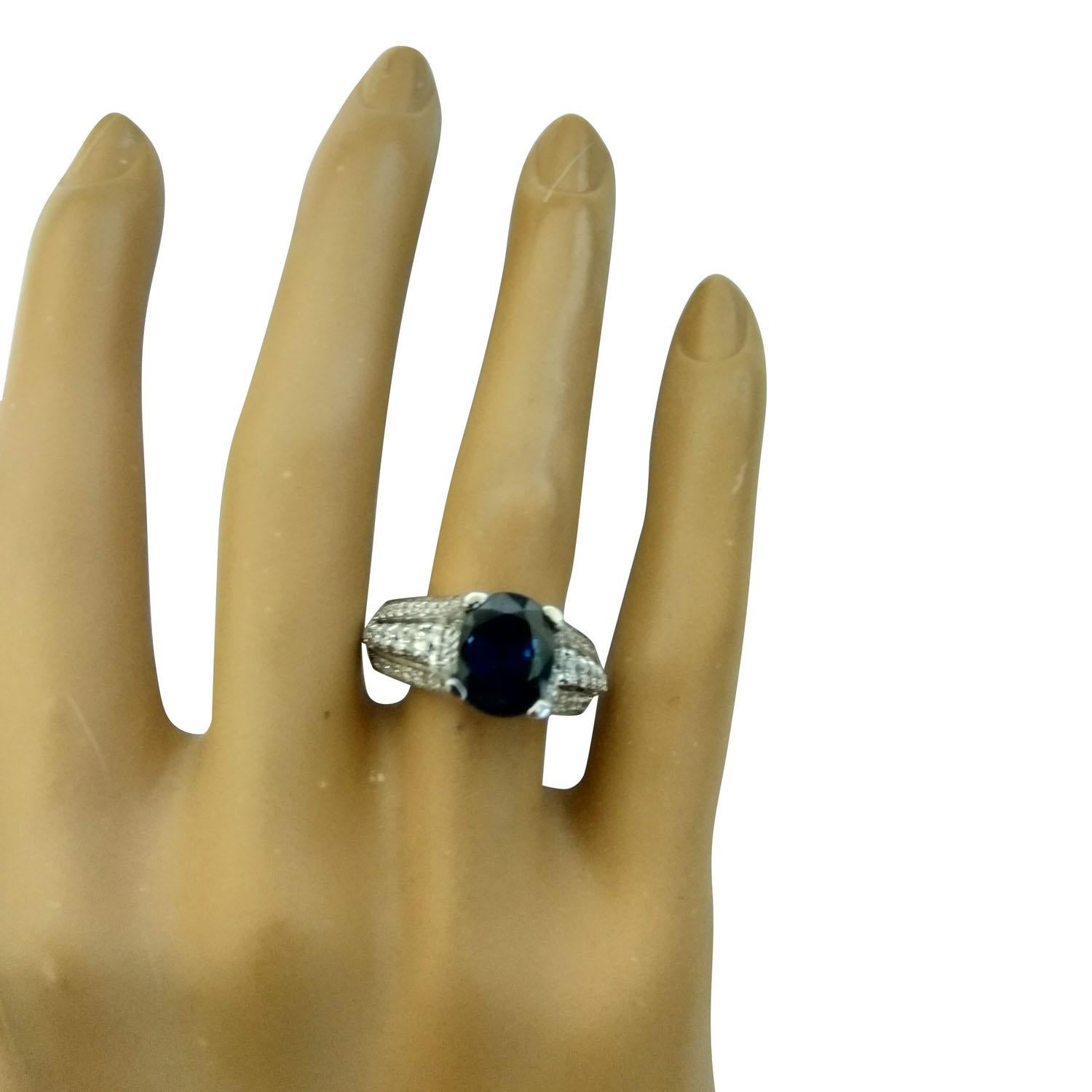 Oval Cut Natural Sapphire Diamond Ring In 14 Karat White Gold  For Sale
