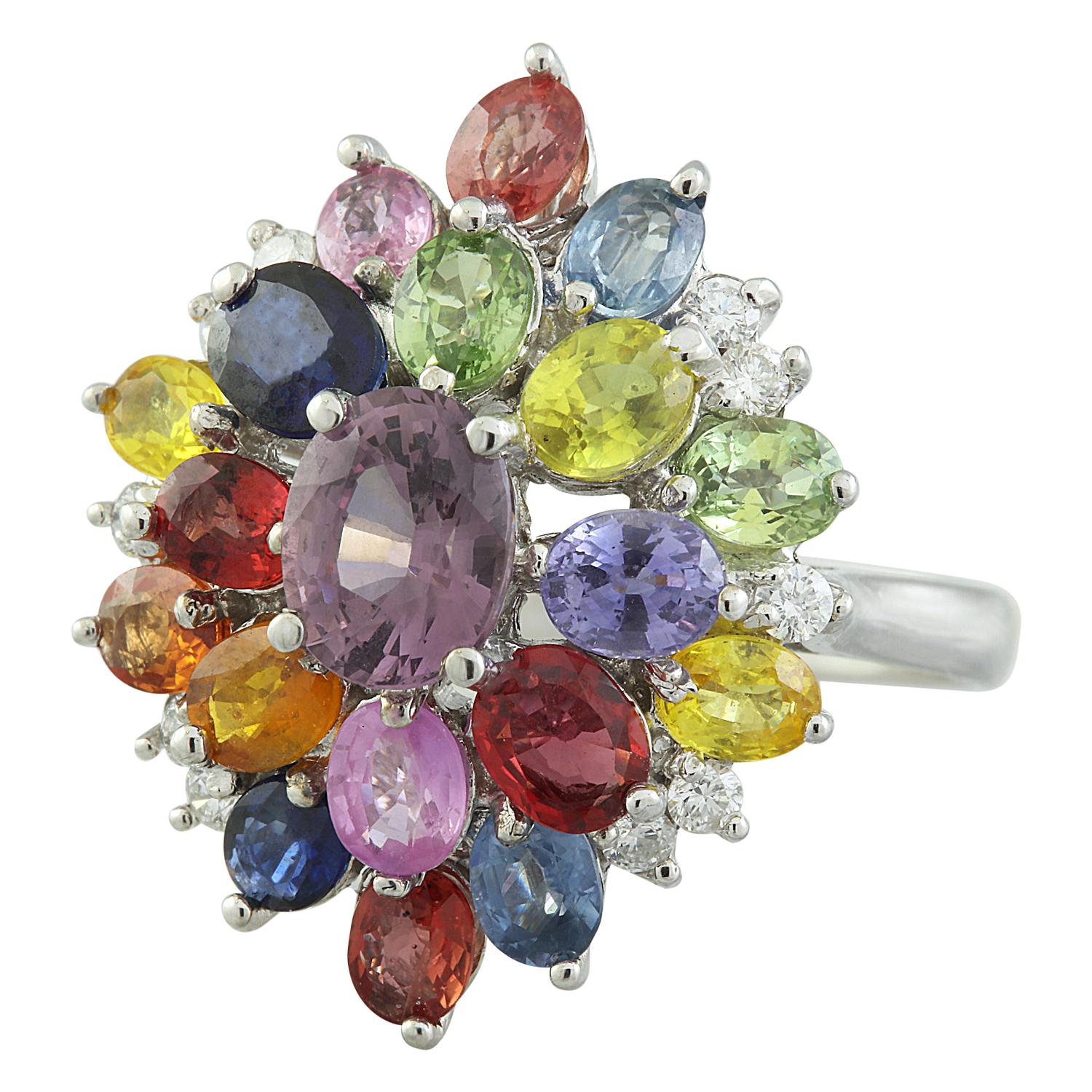 Women's Natural Sapphire 14 Karat White Gold Diamond Ring For Sale