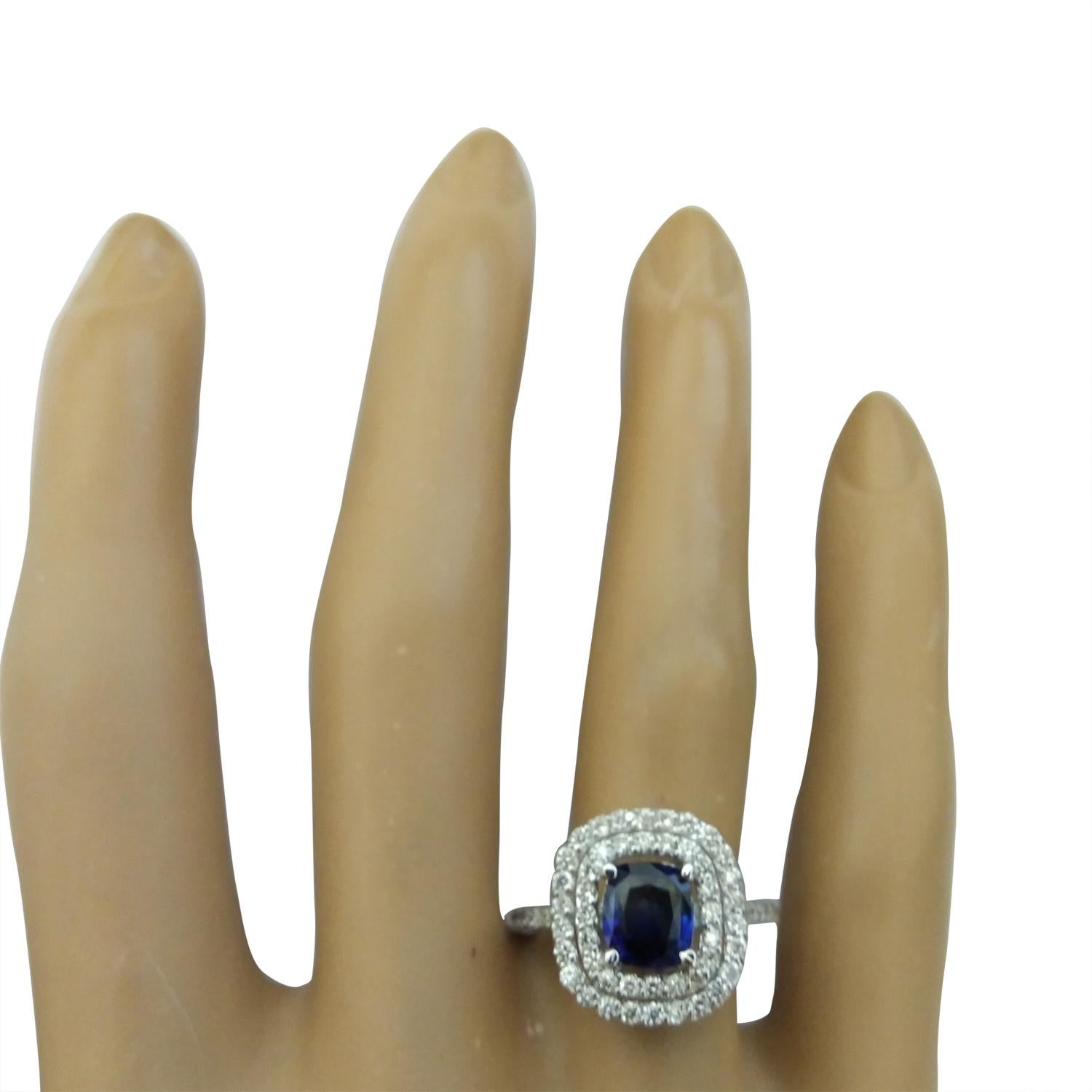 Women's Natural Sapphire Diamond Ring In 14 Karat White Gold  For Sale