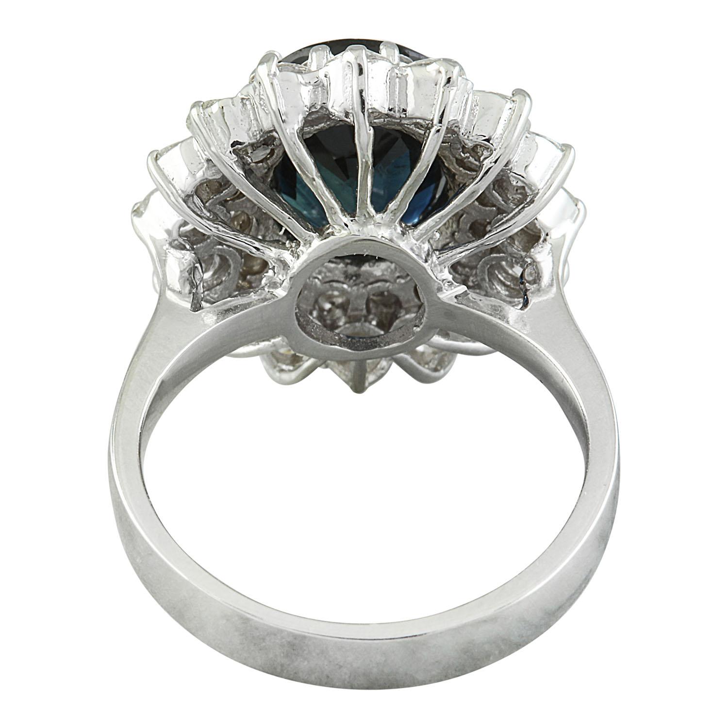 Women's Natural Sapphire Diamond Ring In 14 Karat White Gold  For Sale
