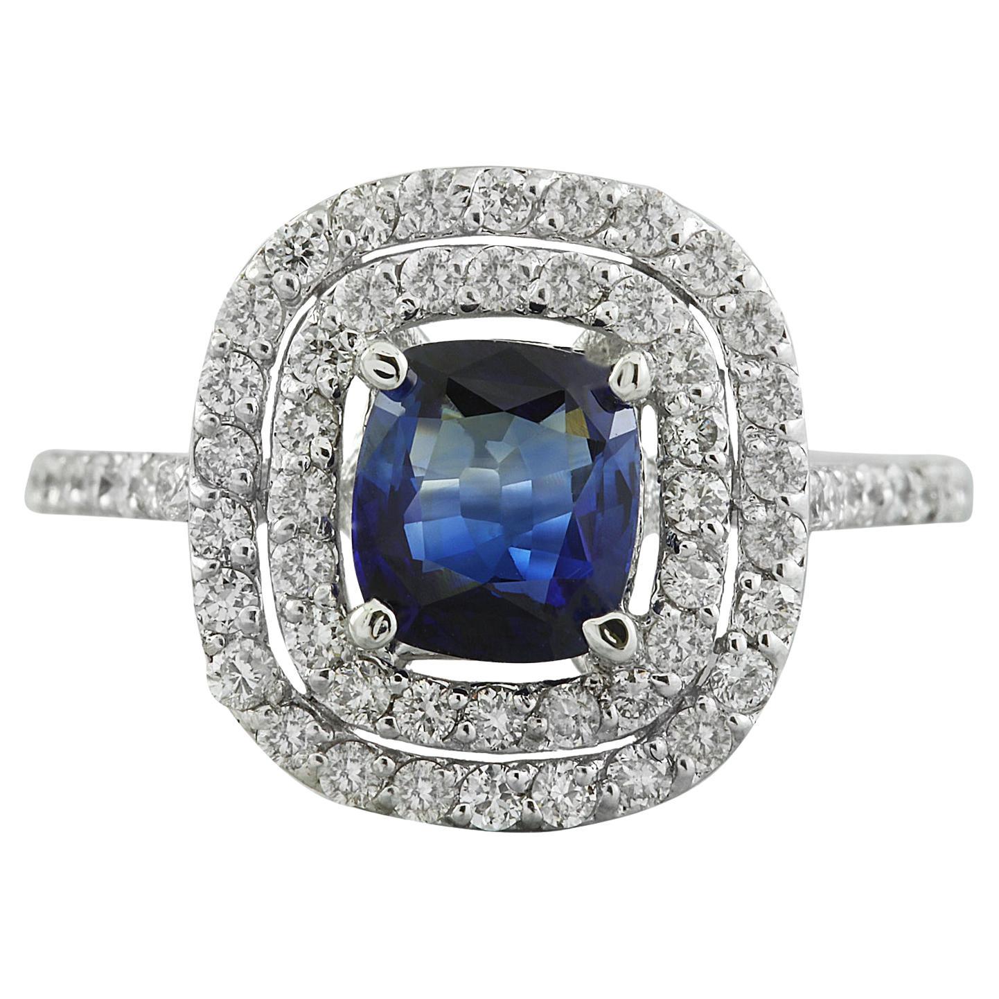 Natural Sapphire Diamond Ring In 14 Karat White Gold  For Sale