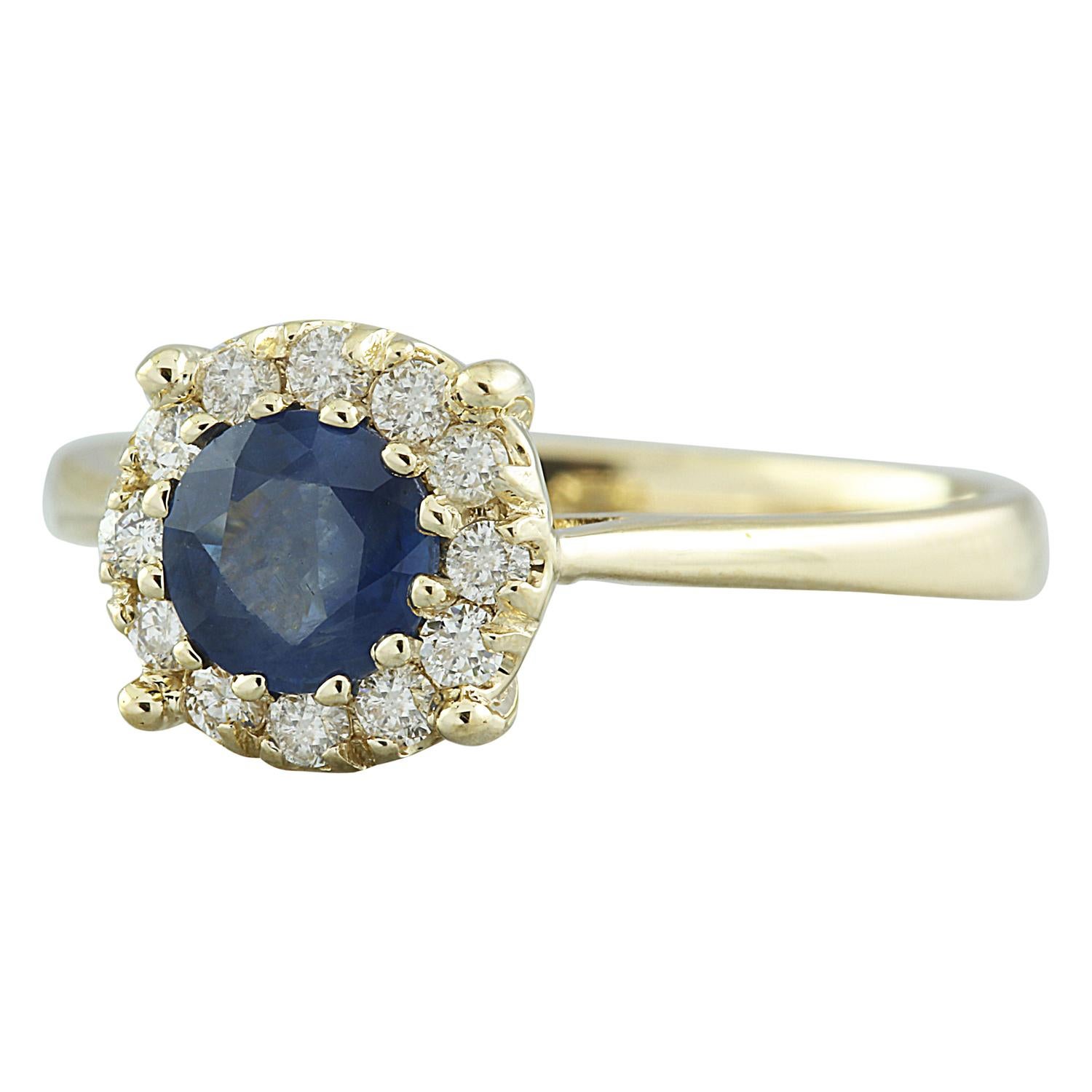 0.72 Carat Natural Sapphire 14 Karat Solid Yellow Gold Diamond Ring
Estampillé : 14K 
Poids total de l'anneau : 2,9 grammes 
Poids du saphir : 0,50 carat (5,50x5,50 millimètres)  
Poids du diamant : 0,22 carat (couleur F-G, pureté VS2-SI1)
Quantité