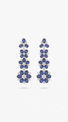 Natural Blue Sapphire 17.15CTS & Diamond 2.21CTS Earring in 14k Gold