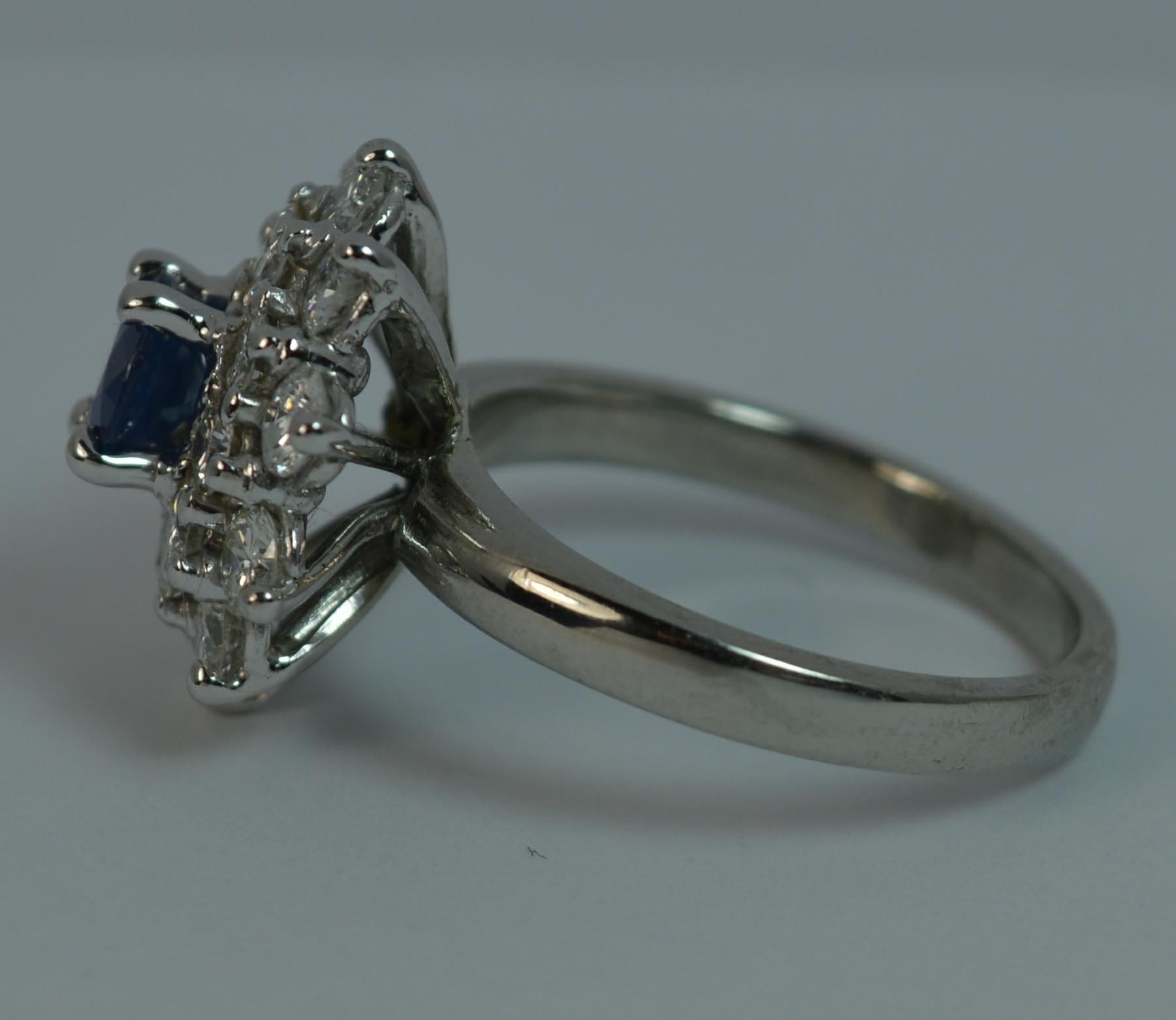 Natural Sapphire and 1.7 Carat Diamond Platinum Cluster Ring For Sale 3