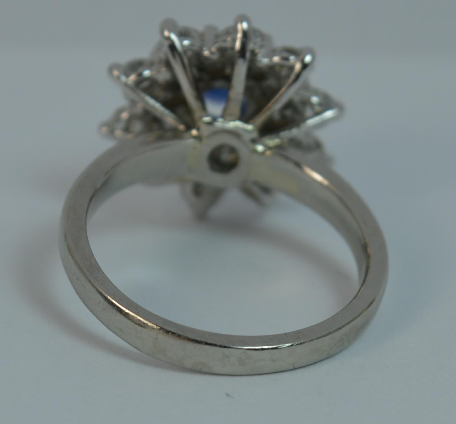 Natural Sapphire and 1.7 Carat Diamond Platinum Cluster Ring For Sale 4