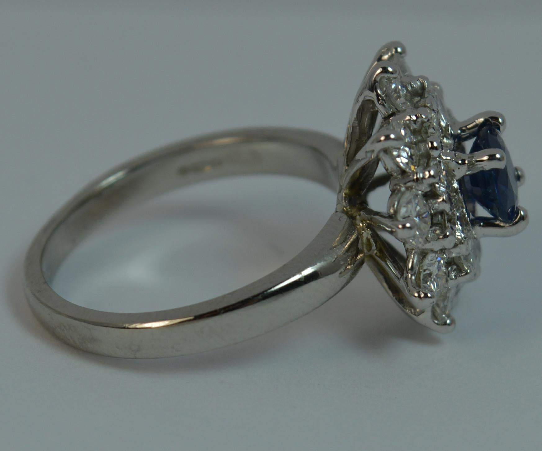 Natural Sapphire and 1.7 Carat Diamond Platinum Cluster Ring For Sale 5