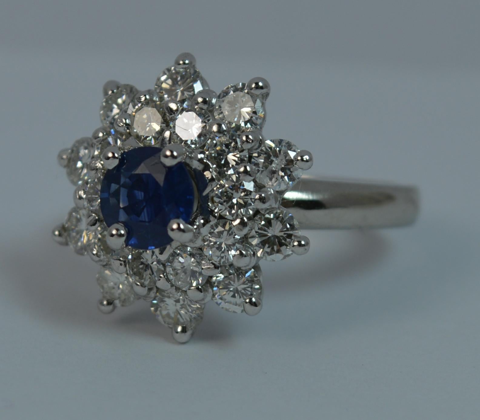 Natural Sapphire and 1.7 Carat Diamond Platinum Cluster Ring For Sale 7