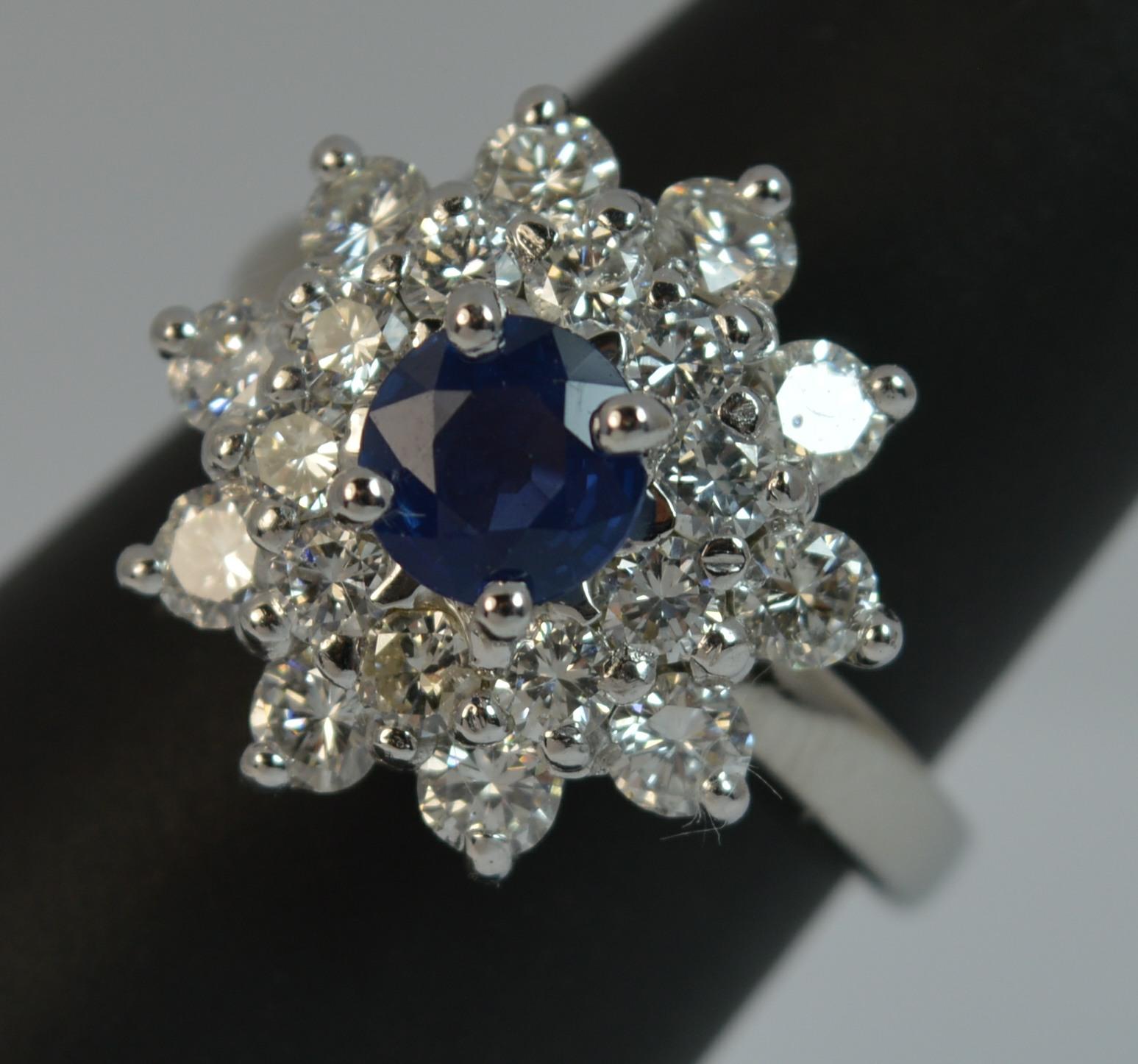 Natural Sapphire and 1.7 Carat Diamond Platinum Cluster Ring For Sale 8