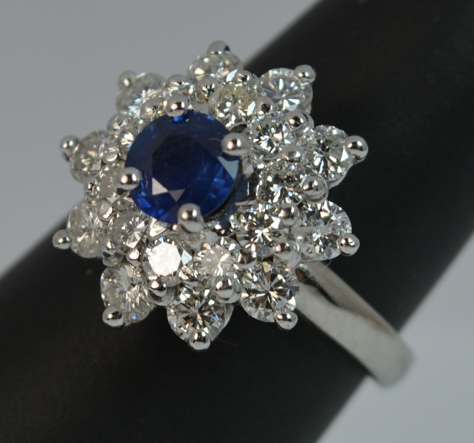 Natural Sapphire and 1.7 Carat Diamond Platinum Cluster Ring For Sale 9