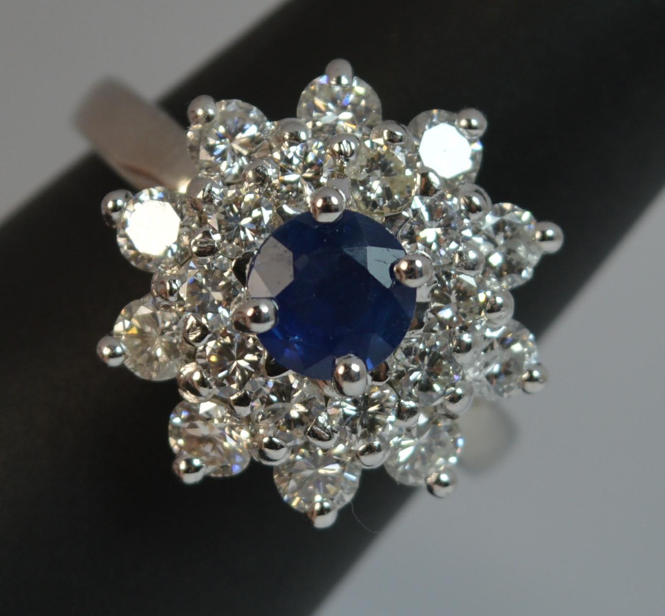 Natural Sapphire and 1.7 Carat Diamond Platinum Cluster Ring For Sale 10