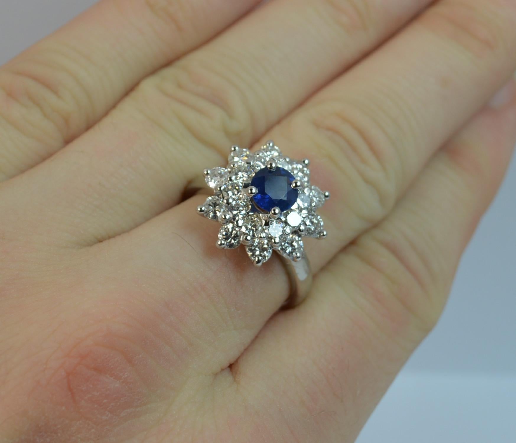 Art Deco Natural Sapphire and 1.7 Carat Diamond Platinum Cluster Ring For Sale