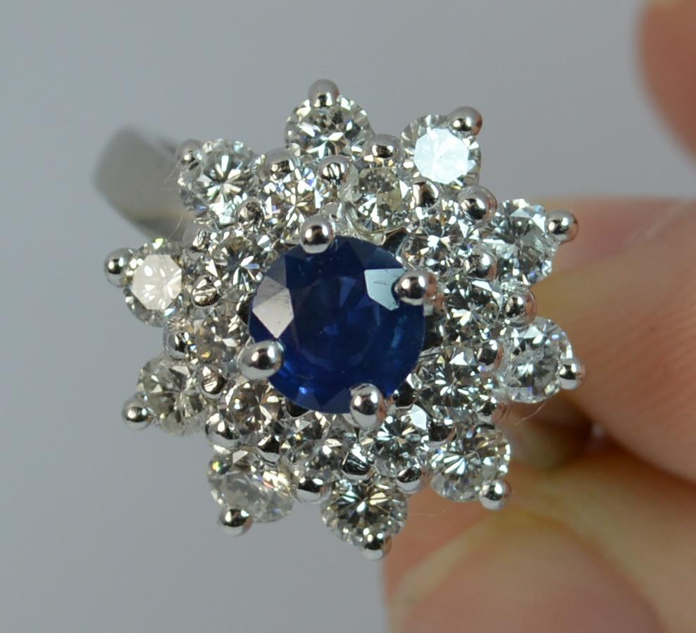 Women's Natural Sapphire and 1.7 Carat Diamond Platinum Cluster Ring For Sale