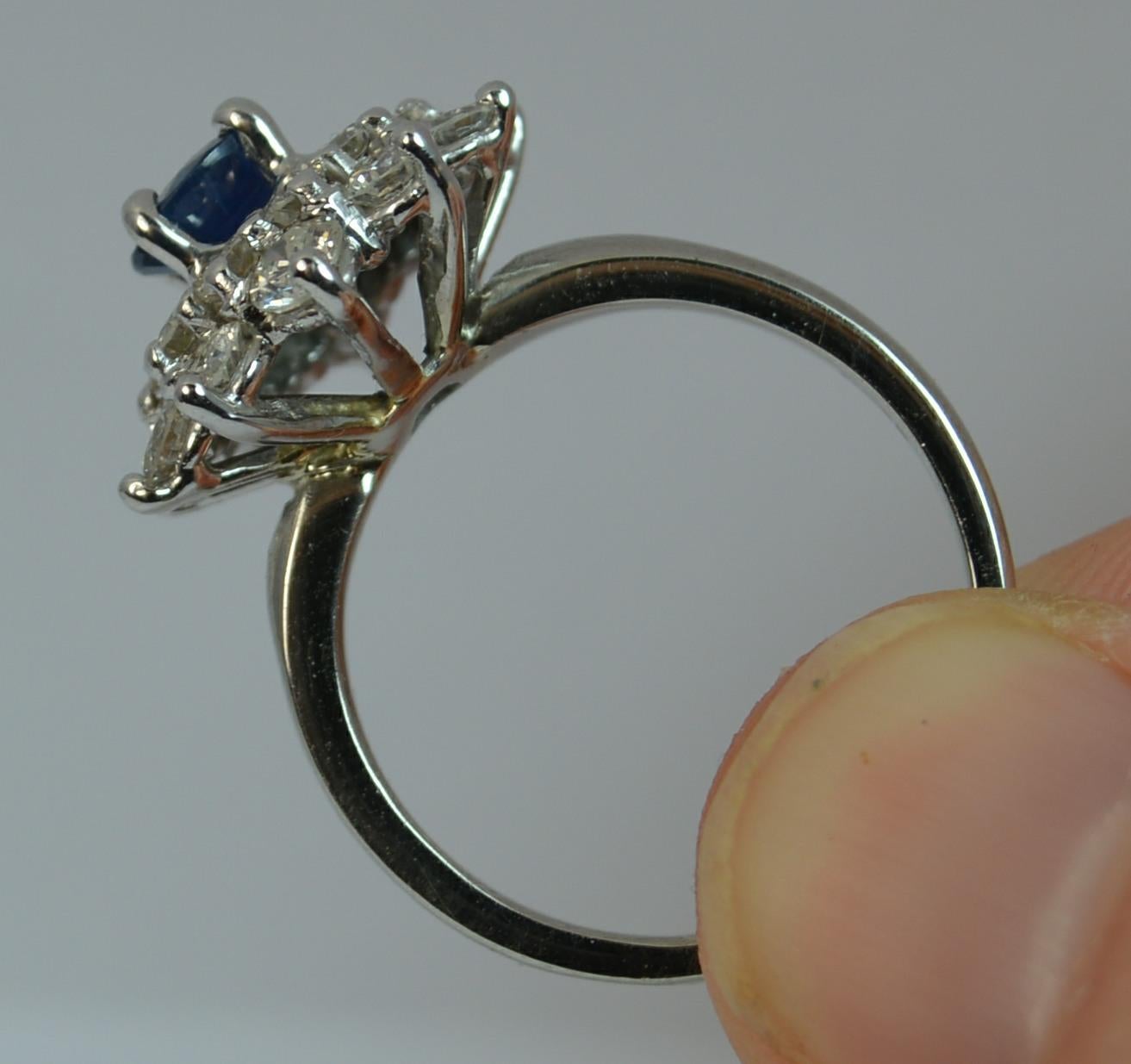 Natural Sapphire and 1.7 Carat Diamond Platinum Cluster Ring For Sale 1