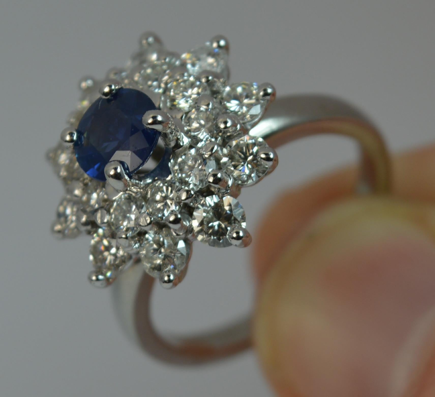 Natural Sapphire and 1.7 Carat Diamond Platinum Cluster Ring For Sale 2