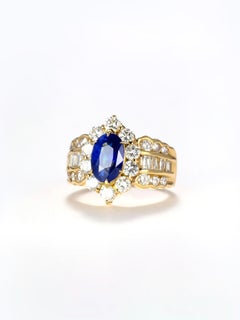 Natural Sapphire 18K Gold Diamond Statement Ring
