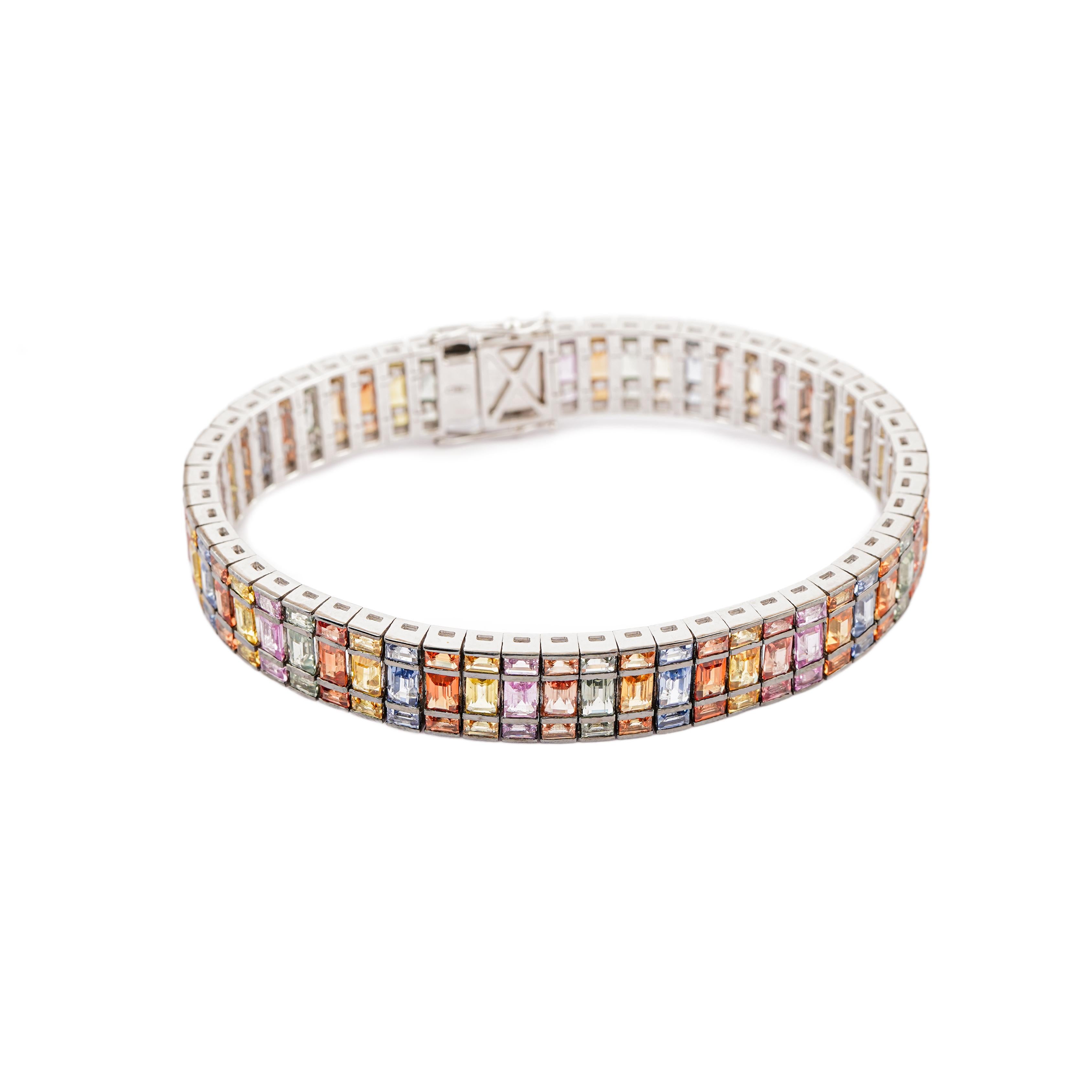 Zafiro Natural 24,80cts Pulsera de Oro de 18k Corte Asscher en venta