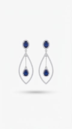 Designer 14K Gold Sapphire 4.11ct & Diamond 1ct Stud Earrings