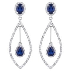 Natural Sapphire 4.11CTS & Diamond 1CTS Earring in 14k Gold