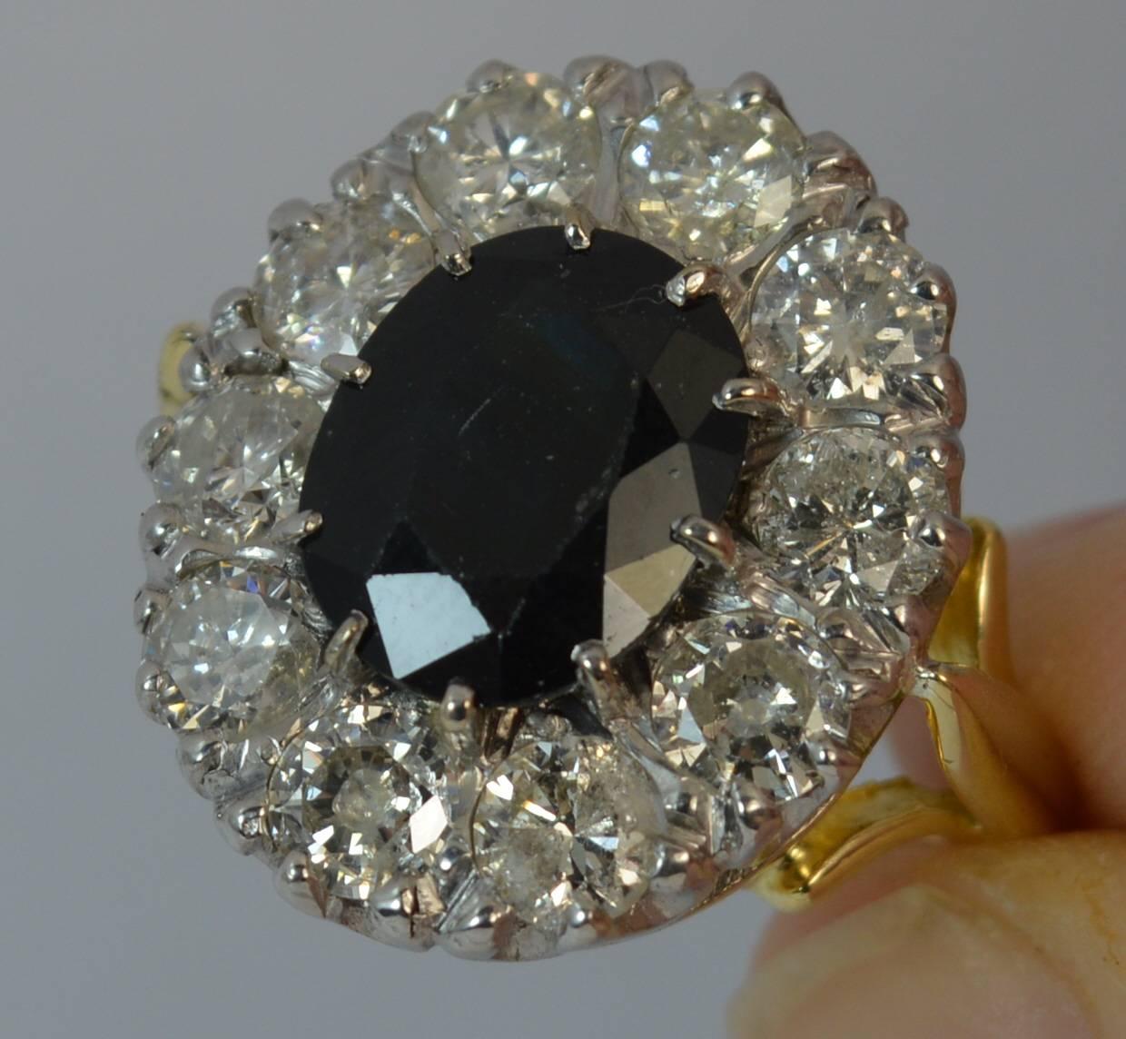 Women's Natural Sapphire and 2.30 Carat Diamond 18 Carat Gold Cluster Ring, circa 1980