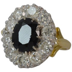 Natural Sapphire and 2.30 Carat Diamond 18 Carat Gold Cluster Ring, circa 1980
