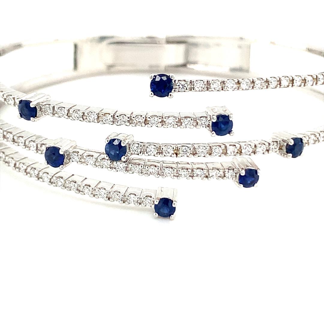 Round Cut Natural sapphire and Diamond Bangle For Sale