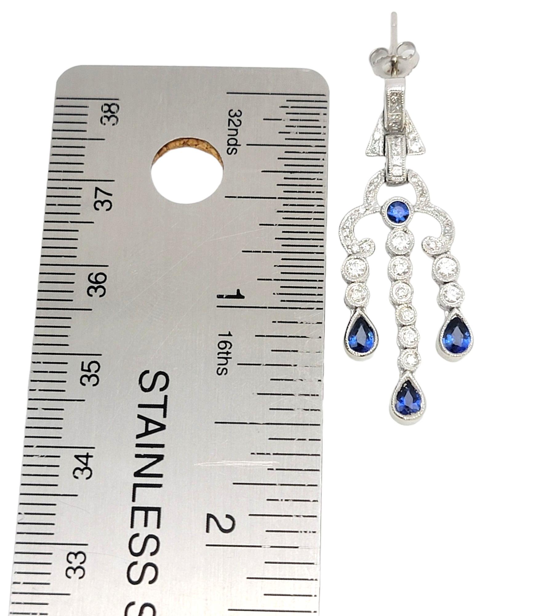 Natural Sapphire and Diamond Chandelier Dangle Earrings in 14 Karat White Gold  For Sale 4
