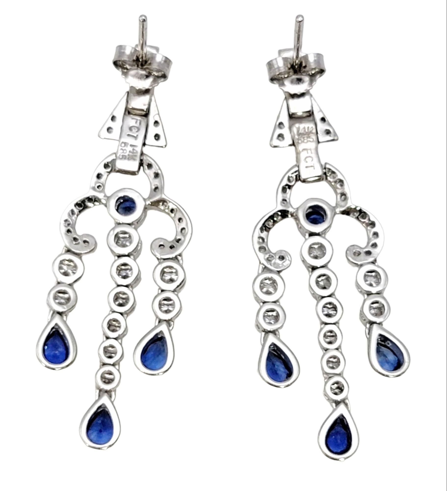 Natural Sapphire and Diamond Chandelier Dangle Earrings in 14 Karat White Gold  In Good Condition For Sale In Scottsdale, AZ