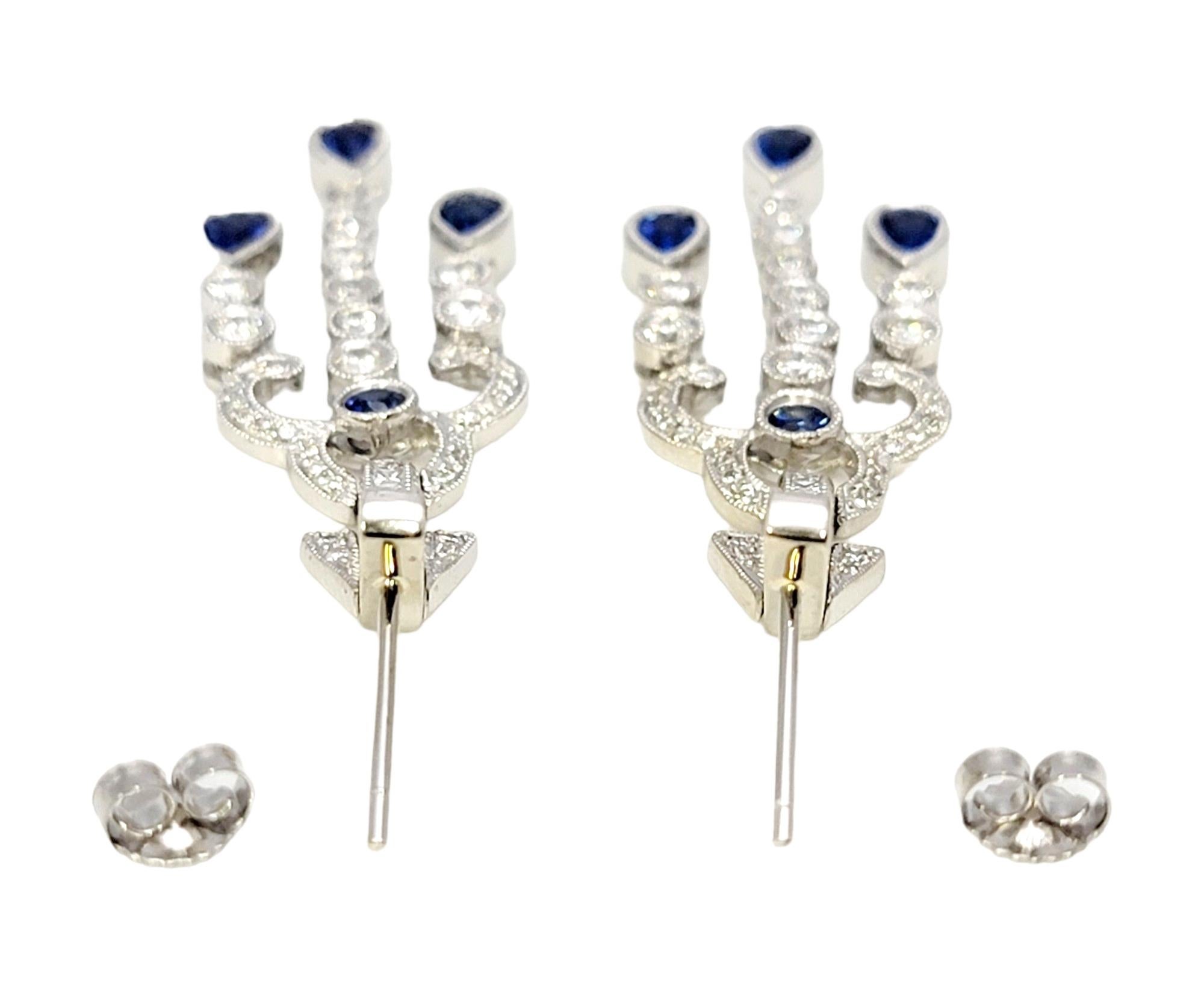 Women's Natural Sapphire and Diamond Chandelier Dangle Earrings in 14 Karat White Gold  For Sale