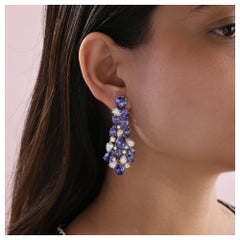 Natural Sapphire and Diamond Chandelier Earrings 24.19 Carats Sapphire 18K White