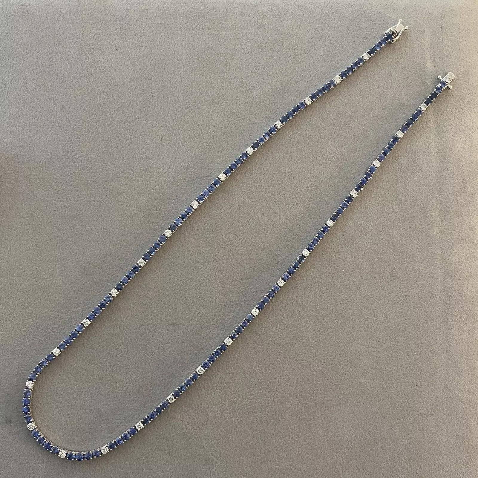 Taglio rotondo Collana girocollo con zaffiri naturali e diamanti in oro bianco 18 carati in vendita