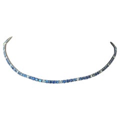 Collier ras du cou en or blanc 18 carats, saphir naturel et diamant