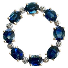 Natural Sapphire and Diamond Circle Pendant in 14 Karat Gold
