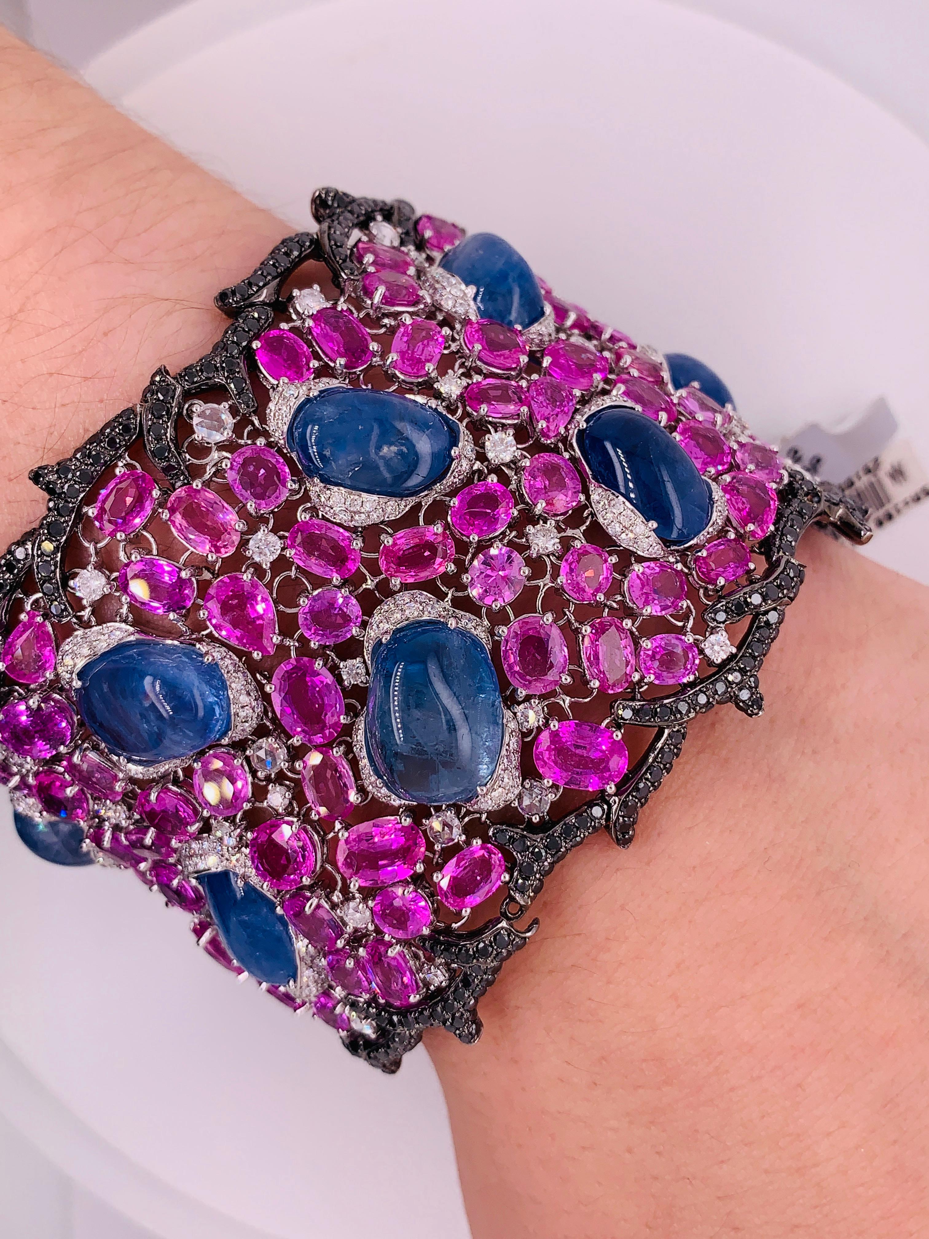 Natural Sapphire and Diamond Cuff Bracelet In New Condition For Sale In New York, NY