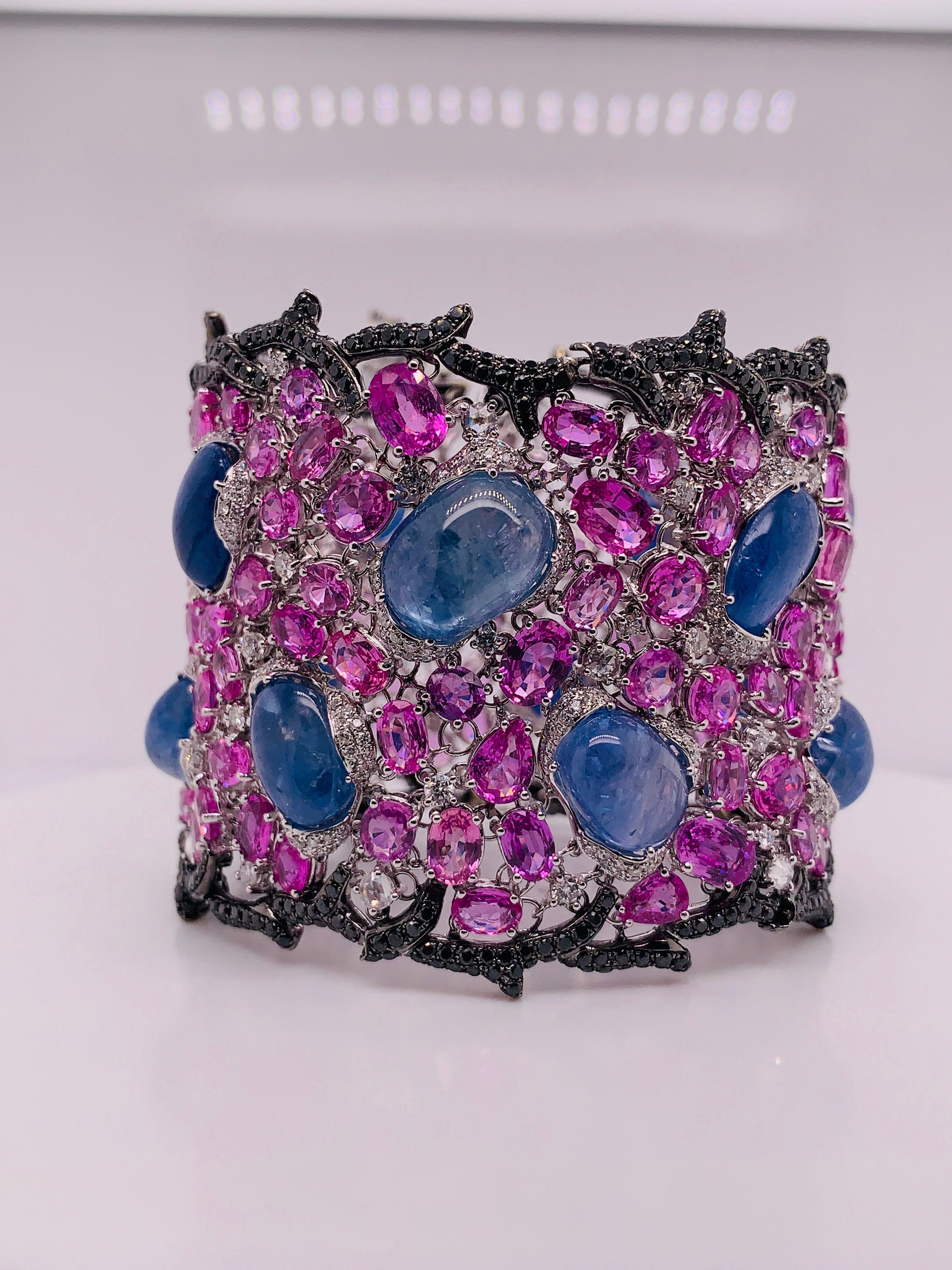 Women's Natural Sapphire and Diamond Cuff Bracelet For Sale