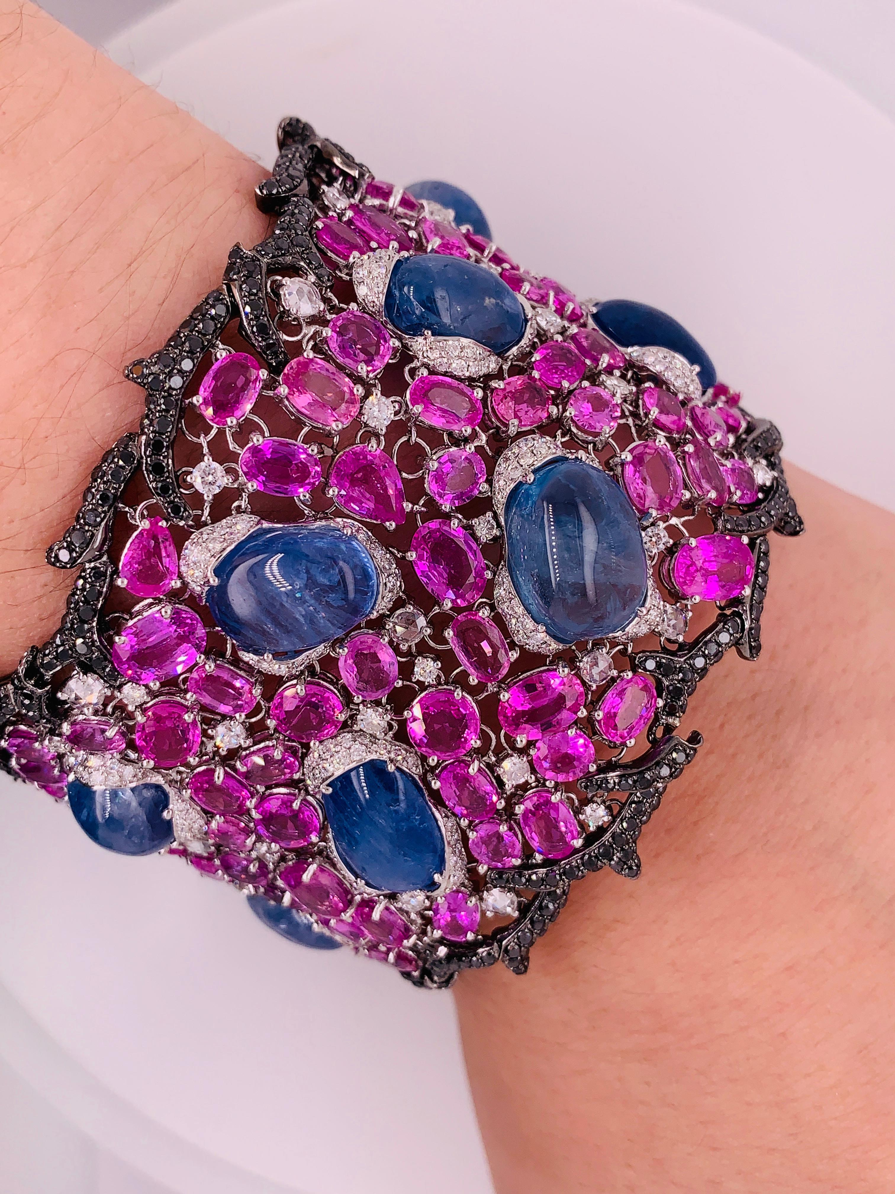 Bracelet manchette en saphir naturel et diamants en vente 1