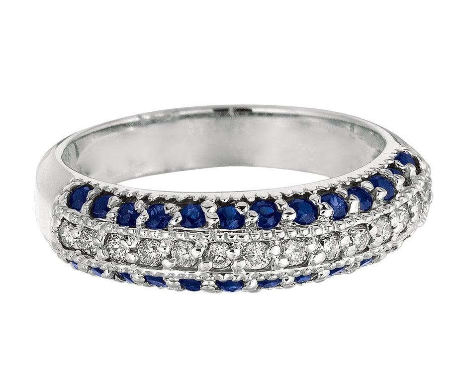 For Sale:  Natural Sapphire and Diamond Fashion Ring Band 14 Karat White Gold 2