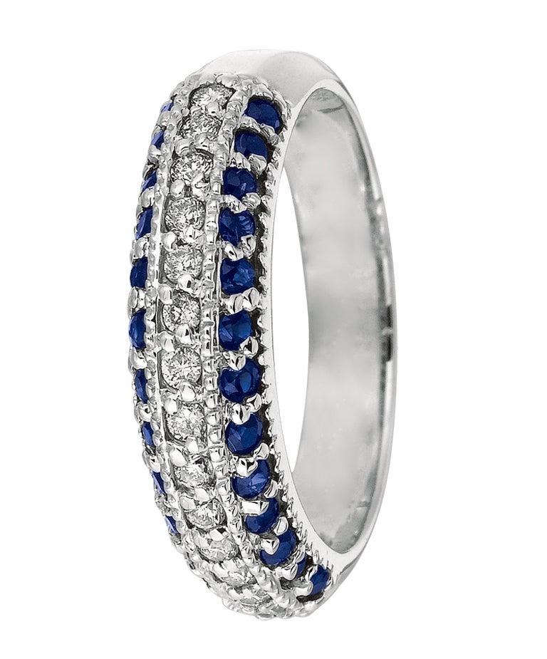 For Sale:  Natural Sapphire and Diamond Fashion Ring Band 14 Karat White Gold 3