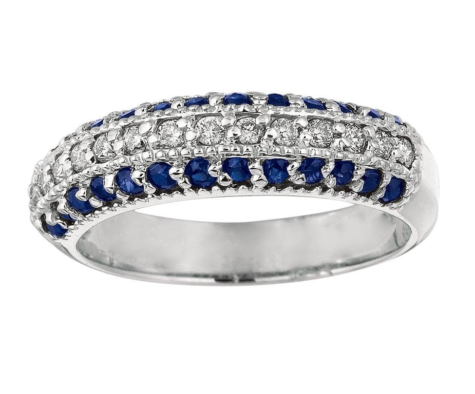 For Sale:  Natural Sapphire and Diamond Fashion Ring Band 14 Karat White Gold 4
