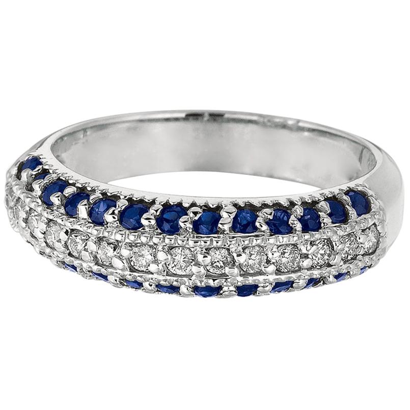 Natural Sapphire and Diamond Fashion Ring Band 14 Karat White Gold For Sale