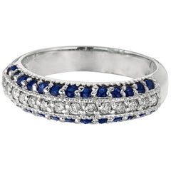 Natural Sapphire and Diamond Fashion Ring Band 14 Karat White Gold