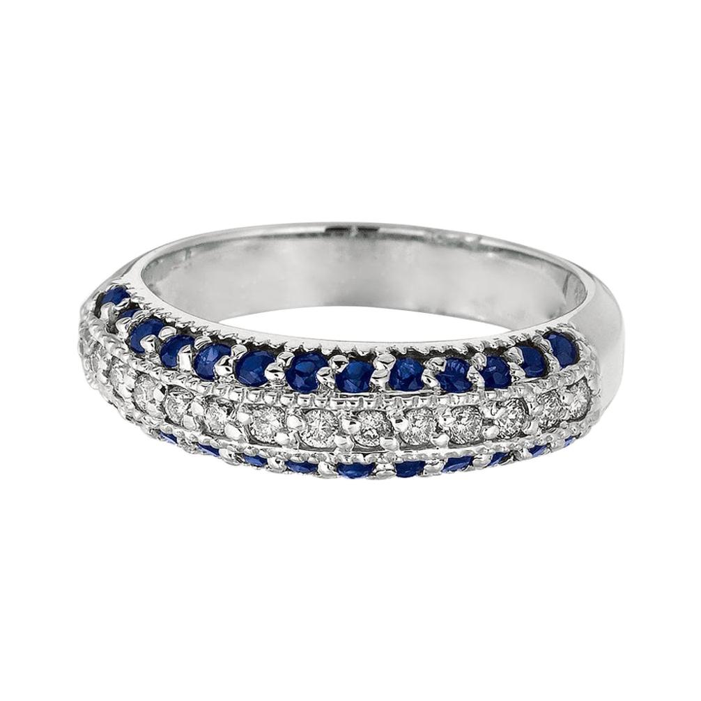 Natural Sapphire and Diamond Fashion Ring Band 14 Karat White Gold