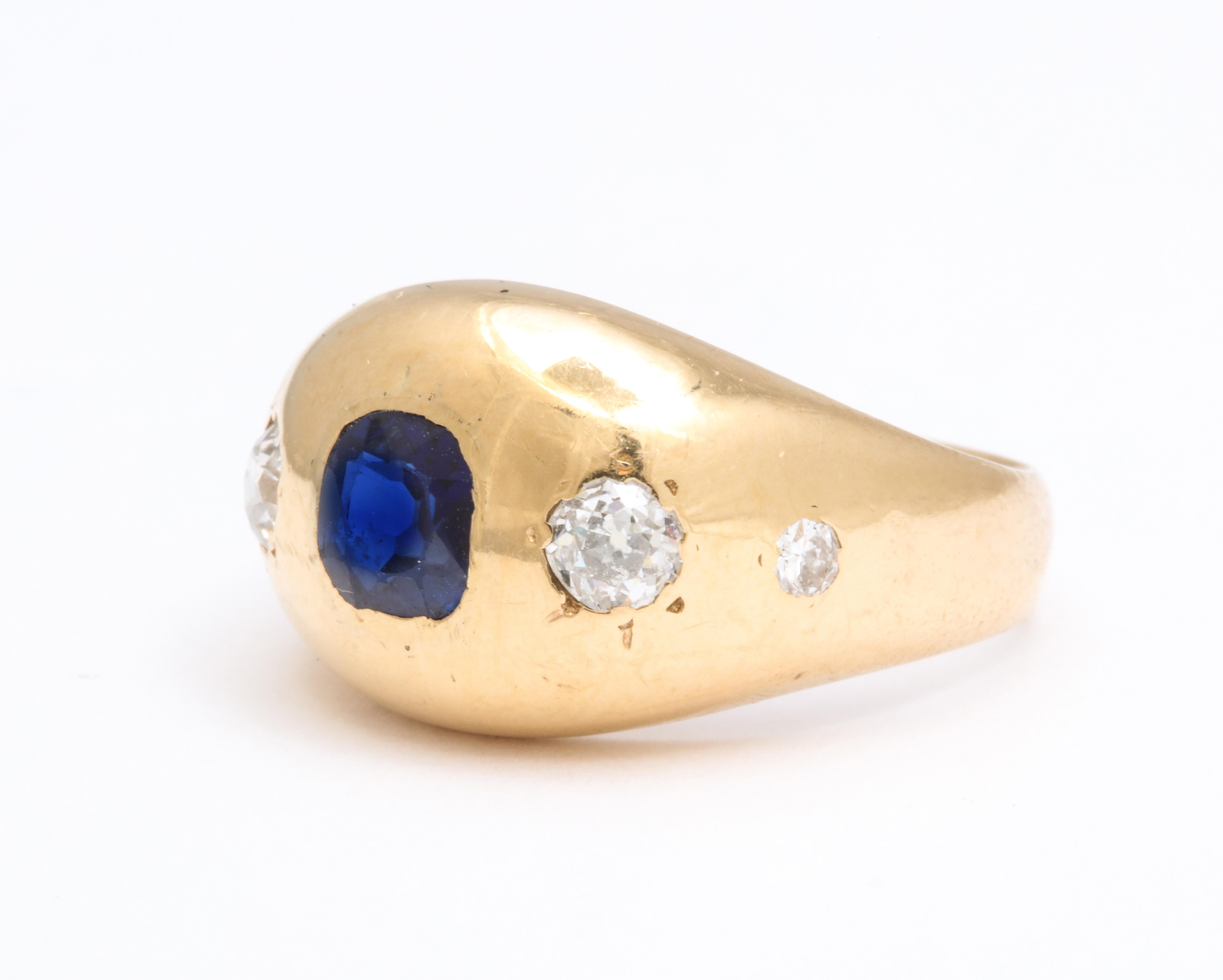 Women's or Men's Natural Sapphire and Diamond Gold Gypsy Ring