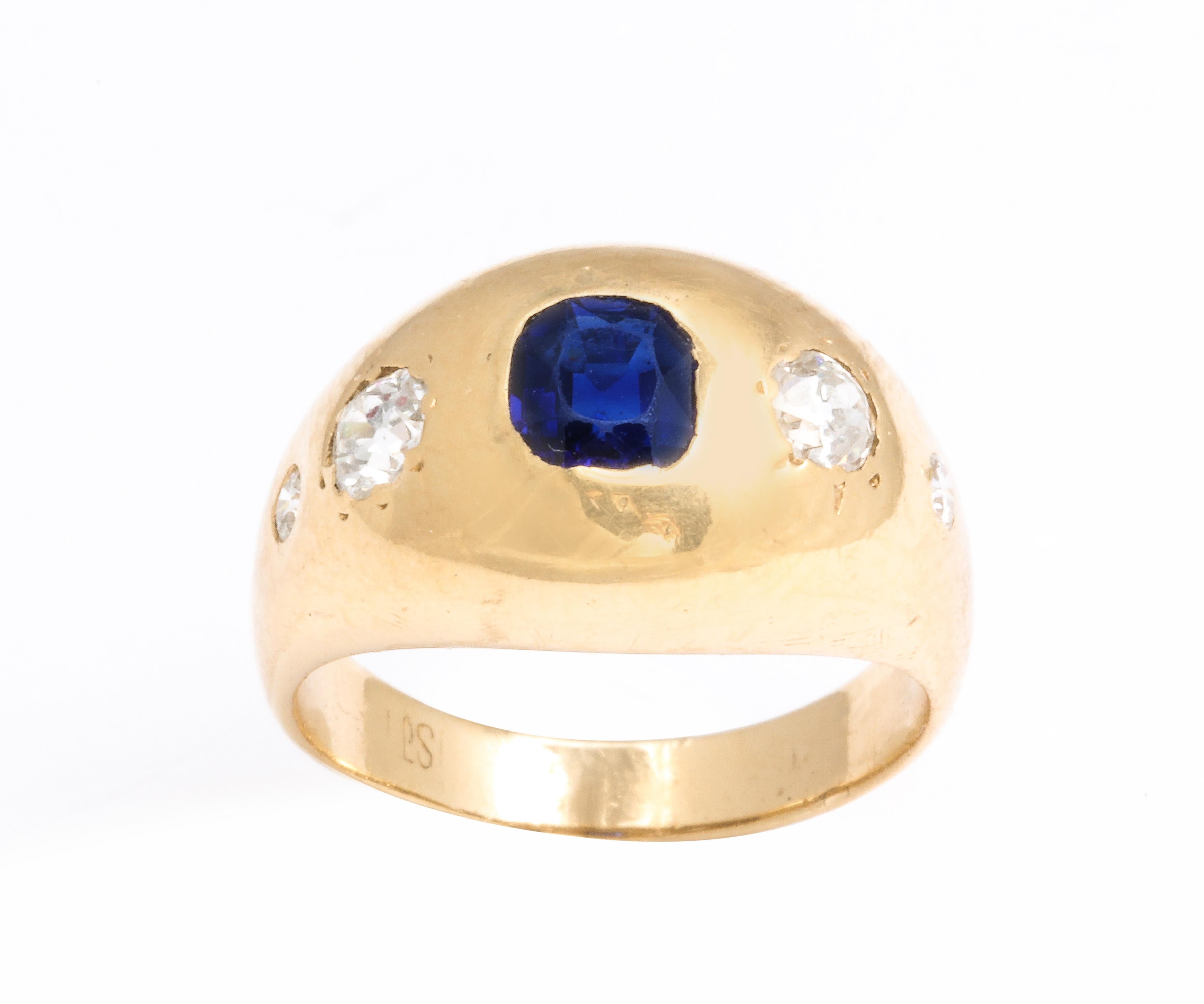 Natural Sapphire and Diamond Gold Gypsy Ring 1