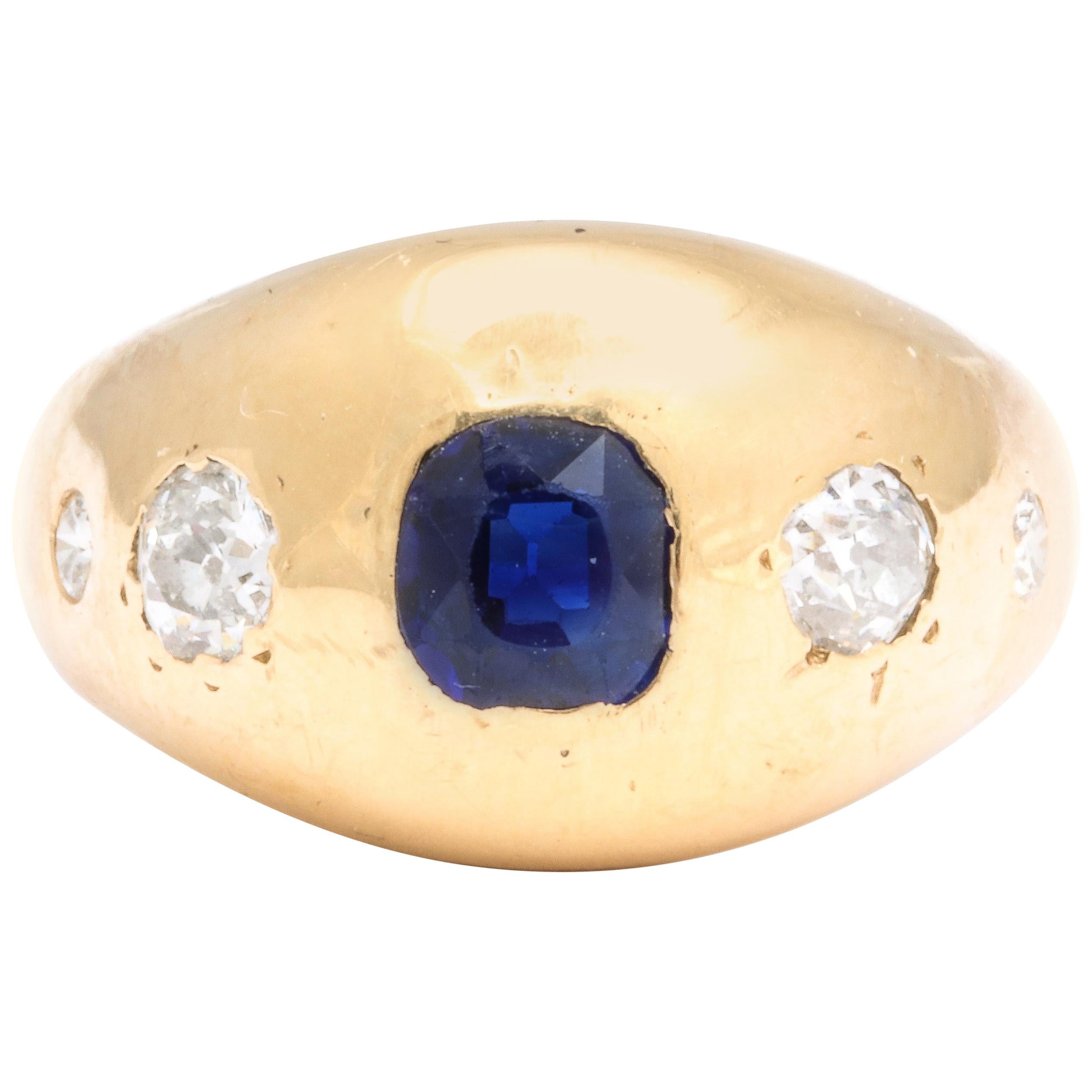 Natural Sapphire and Diamond Gold Gypsy Ring