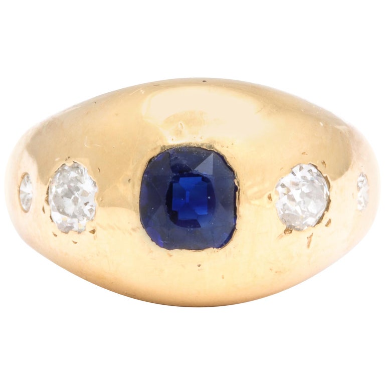 Natural Sapphire and Diamond Gold Gypsy Ring For Sale at 1stDibs