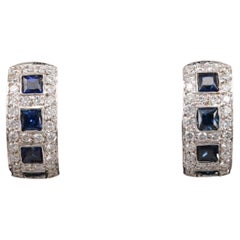 Natural Sapphire and Diamond Hoop Antique Gold Earrings for her